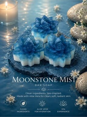 Hand Crafted “Moonstone Mist” Scented Soap Bar With Aloe Vera - Succulent Shaped